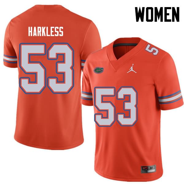 Women's NCAA Florida Gators Kavaris Harkless #53 Stitched Authentic Jordan Brand Orange College Football Jersey CWK7065WZ